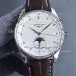 Replica TW Factory Longines Master Moon Phase Watch 40mm White Dial Brown Leather Strap 